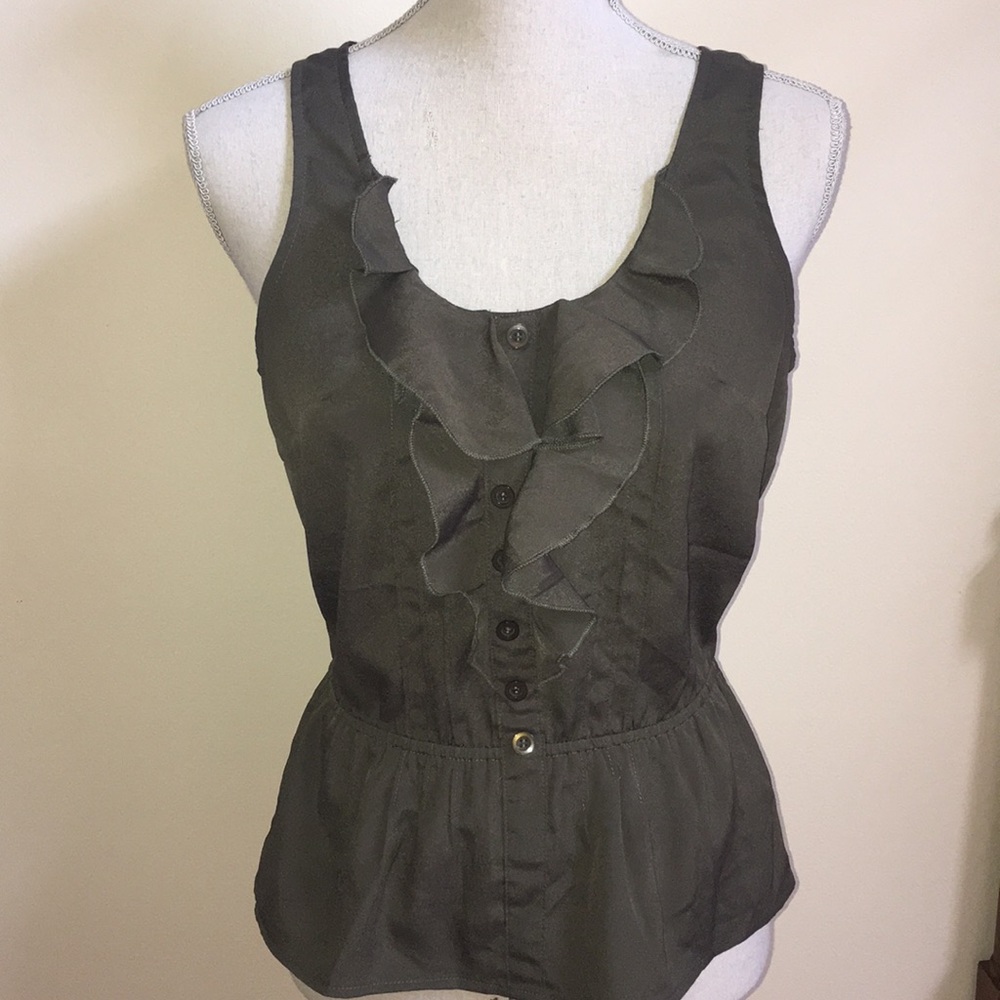Imaginary Voyage Dark Green Ruffle Sleeveless Top